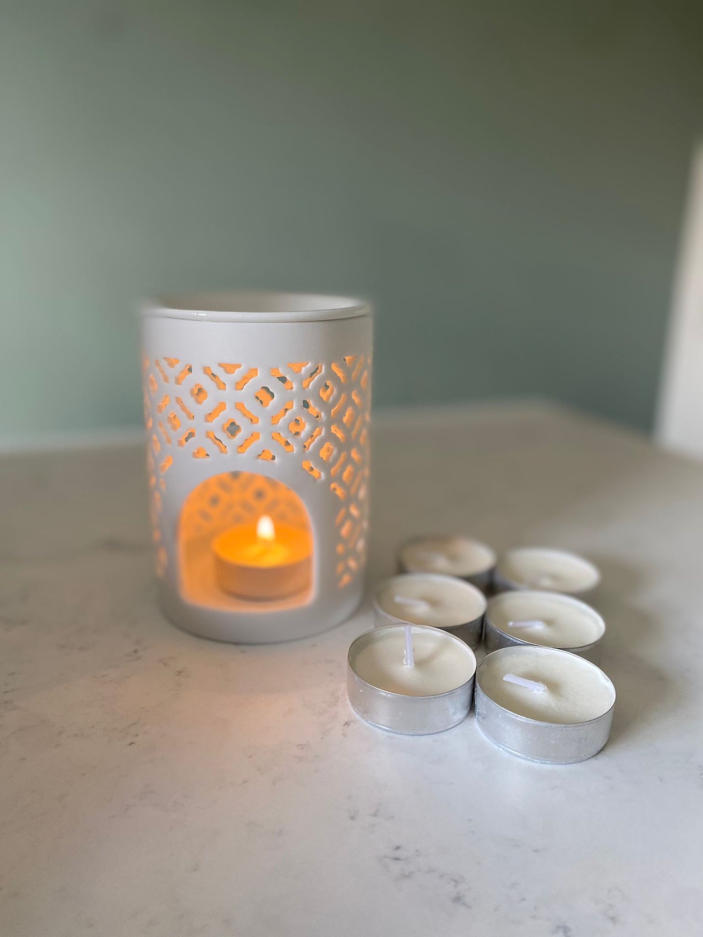 Soy Wax Tea Lights, aluminum cups, cotton wicks, 4-hour burn, eco-friendly, plastic-free, packs of 6, 12, or 24