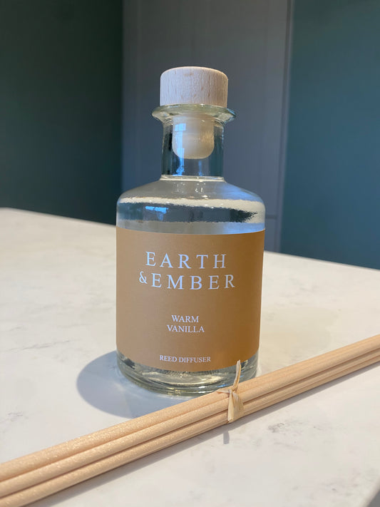 Warm Vanilla Reed Diffuser with Luxury Scent – Dark Glass Bottle with Natural Reeds, Long-Lasting Fragrance for Elegant Home Decor